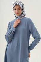 Kollar Plikaşe Düğme Detaylı Tunik - Açık Mavi TUGBA