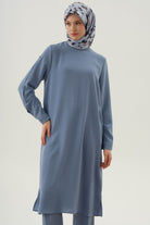 Kollar Plikaşe Düğme Detaylı Tunik - Açık Mavi TUGBA