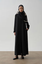 Kolları Boncuklu Nervür Detaylı Abaya Takım - Siyah TUGBA