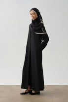 Kolları Boncuklu Nervür Detaylı Abaya Takım - Siyah TUGBA