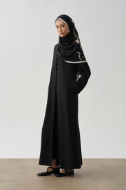 Kolları Boncuklu Nervür Detaylı Abaya Takım - Siyah TUGBA