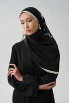 Kolları Boncuklu Nervür Detaylı Abaya Takım - Siyah TUGBA