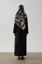 Kolları Boncuklu Nervür Detaylı Abaya Takım - Siyah TUGBA