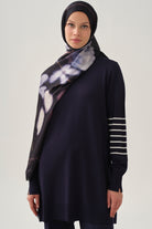 Kolları Çizgili Triko Tunik - Lacivert TUGBA