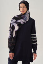 Kolları Çizgili Triko Tunik - Lacivert TUGBA