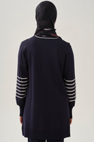 Kolları Çizgili Triko Tunik - Lacivert TUGBA