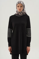 Kolları Çizgili Triko Tunik - Siyah TUGBA