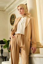 Kolları Düğmeli Blazer Ceket - Bej TUGBA