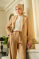 Kolları Düğmeli Blazer Ceket - Bej TUGBA