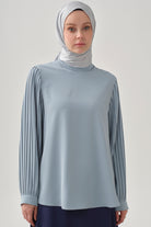 Kolları Pliseli Bluz - Açık Mavi TUGBA