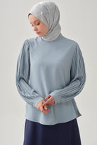 Kolları Pliseli Bluz - Açık Mavi TUGBA