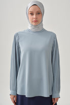 Kolları Pliseli Bluz - Açık Mavi TUGBA