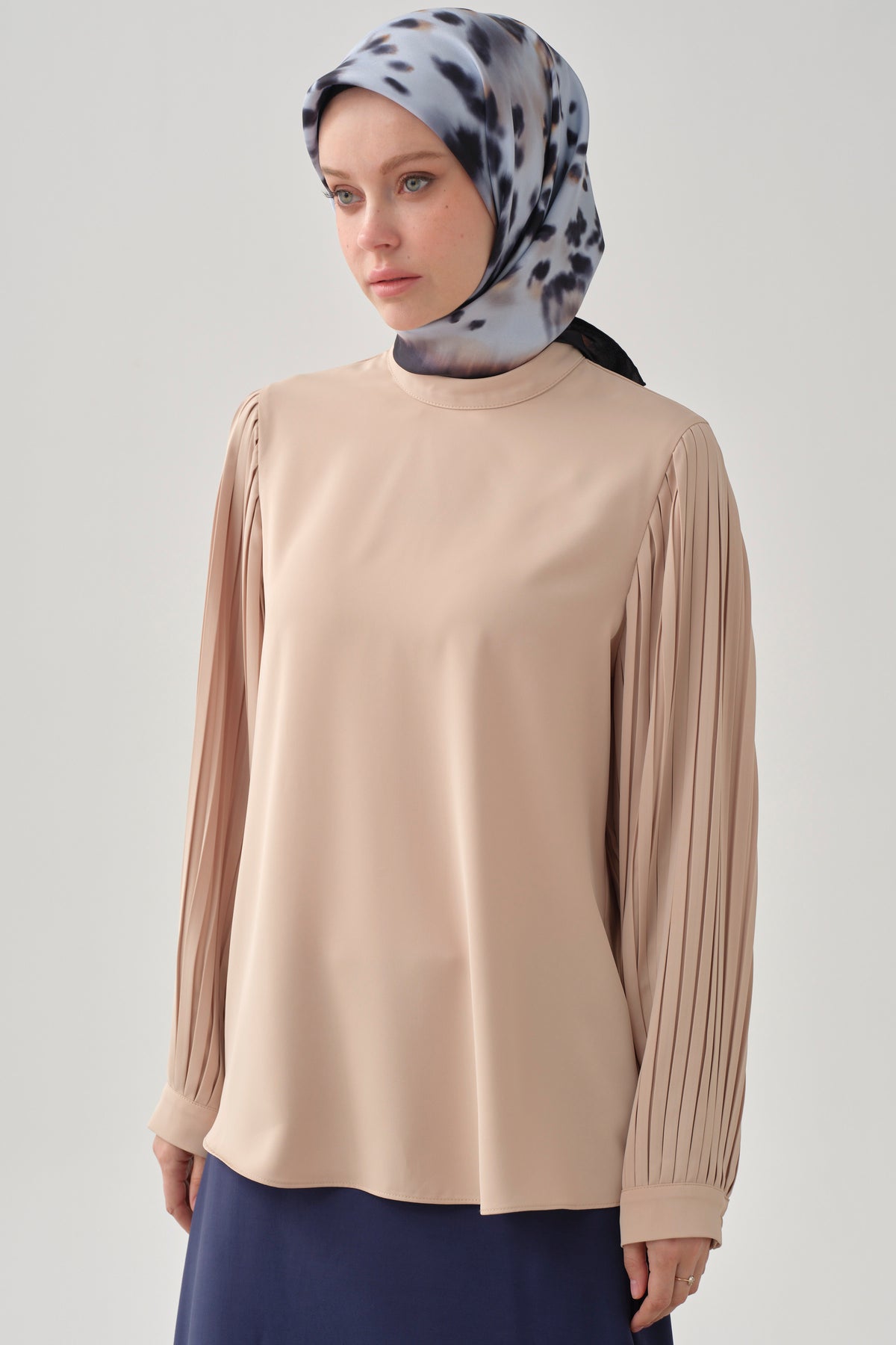 Pleated Sleeve Blouse - Skin