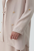 Kolu Bant Detaylı Süs Düğmeli Ceket - Bej TUGBA