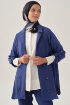 Kolu Bant Detaylı Süs Düğmeli Ceket - İndigo TUGBA