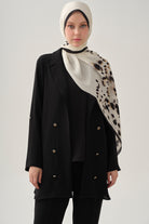 Kolu Bant Detaylı Süs Düğmeli Ceket - Siyah TUGBA