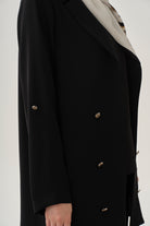 Kolu Bant Detaylı Süs Düğmeli Ceket - Siyah TUGBA