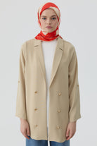 Kolu Bant Detaylı Süs Düğmeli Ceket - Su Yeşili TUGBA