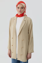 Kolu Bant Detaylı Süs Düğmeli Ceket - Su Yeşili TUGBA