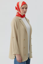 Kolu Bant Detaylı Süs Düğmeli Ceket - Su Yeşili TUGBA