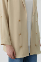 Kolu Bant Detaylı Süs Düğmeli Ceket - Su Yeşili TUGBA