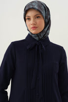 Kravat Yaka Piliseli Pardesü - Lacivert TUGBA