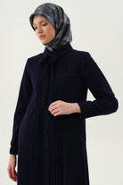 Kravat Yaka Piliseli Pardesü - Lacivert TUGBA