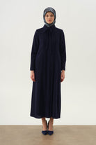 Kravat Yaka Piliseli Pardesü - Lacivert TUGBA