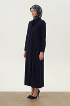 Kravat Yaka Piliseli Pardesü - Lacivert TUGBA