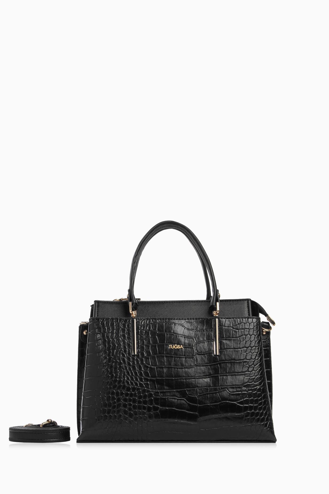 Krokodil Desen Çanta - Siyah TUGBA
