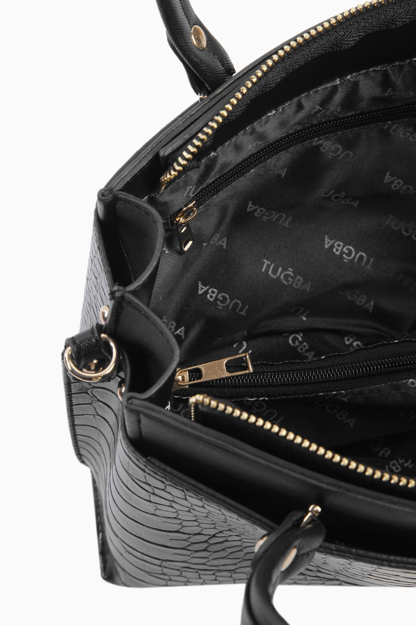Krokodil Desen Çanta - Siyah TUGBA