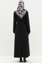 Kruvaze Beli Kuşaklı Manto - Siyah TUGBA