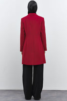 Kruvaze Düğmeli Uzun Basic Ceket - Kırmızı TUGBA