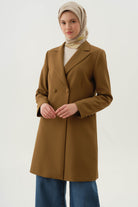 Kruvaze Düğmeli Uzun Basic Ceket - Olive TUGBA