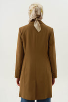 Kruvaze Düğmeli Uzun Basic Ceket - Olive TUGBA