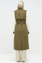 Kruvaze Düğmeli Uzun Yelek - Haki TUGBA