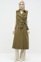 Kruvaze Düğmeli Uzun Yelek - Haki TUGBA