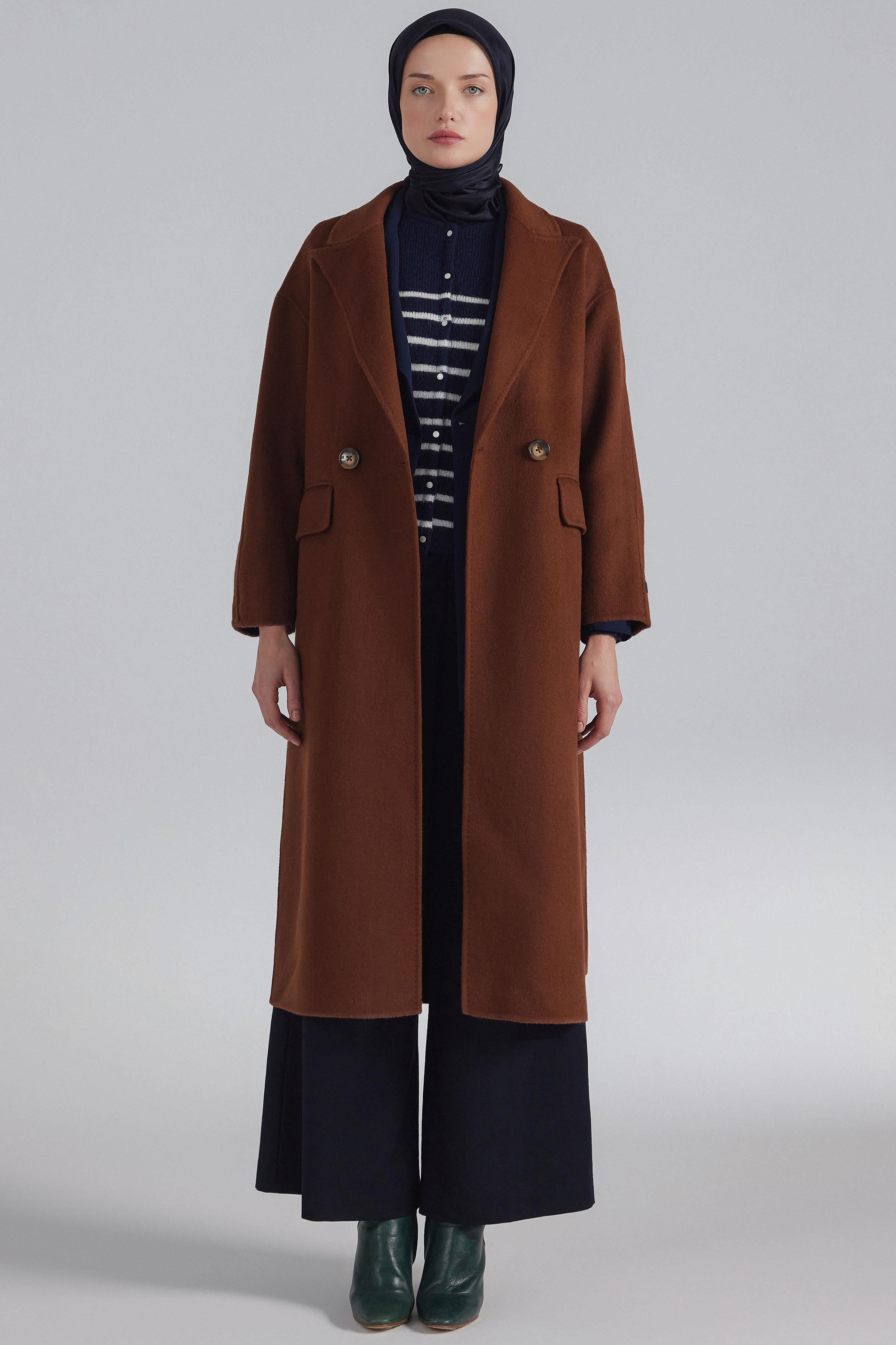 Double Breasted Low Sleeve Coat - Cinnamon – TUĞBA