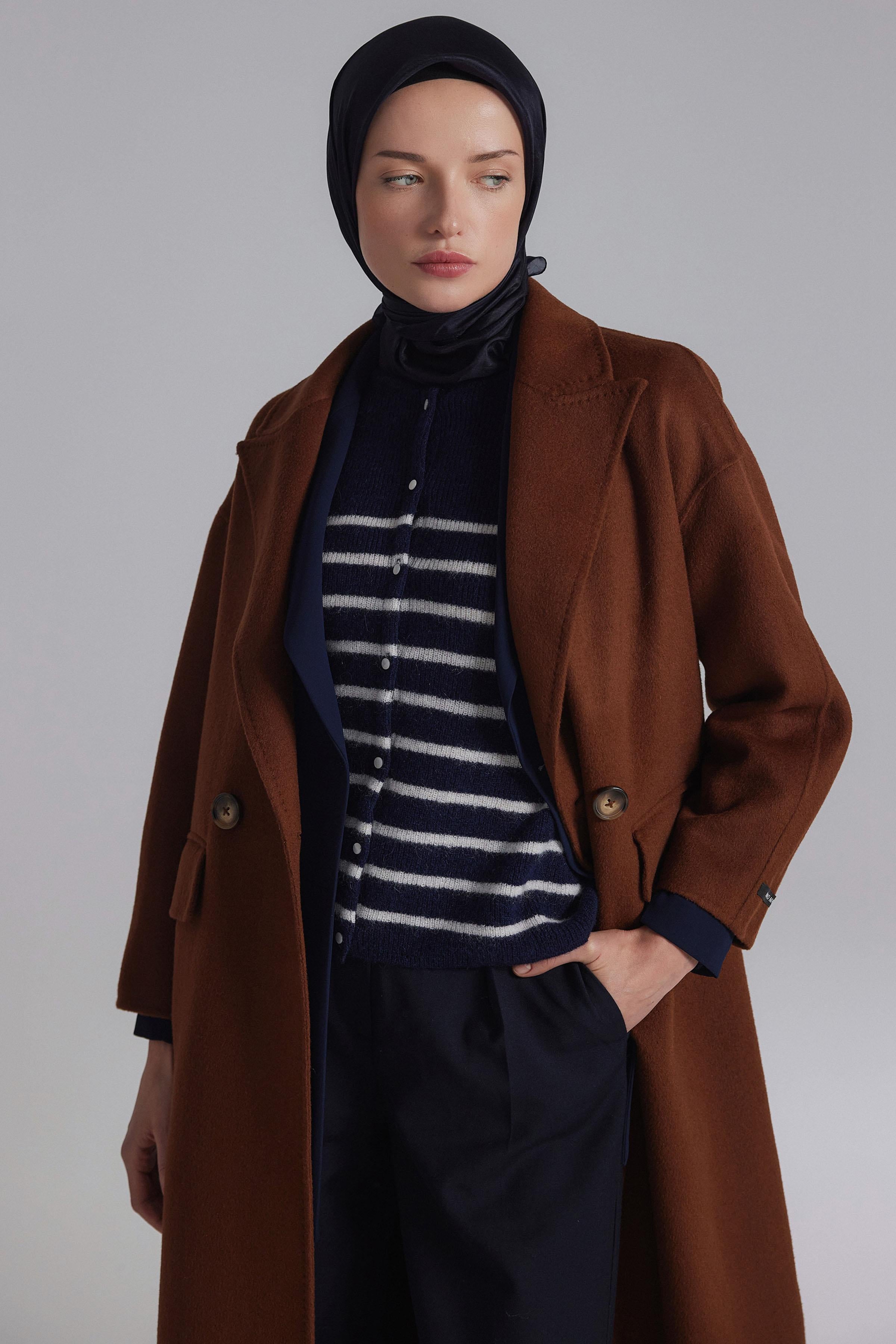 Double Breasted Low Sleeve Coat - Cinnamon – TUĞBA