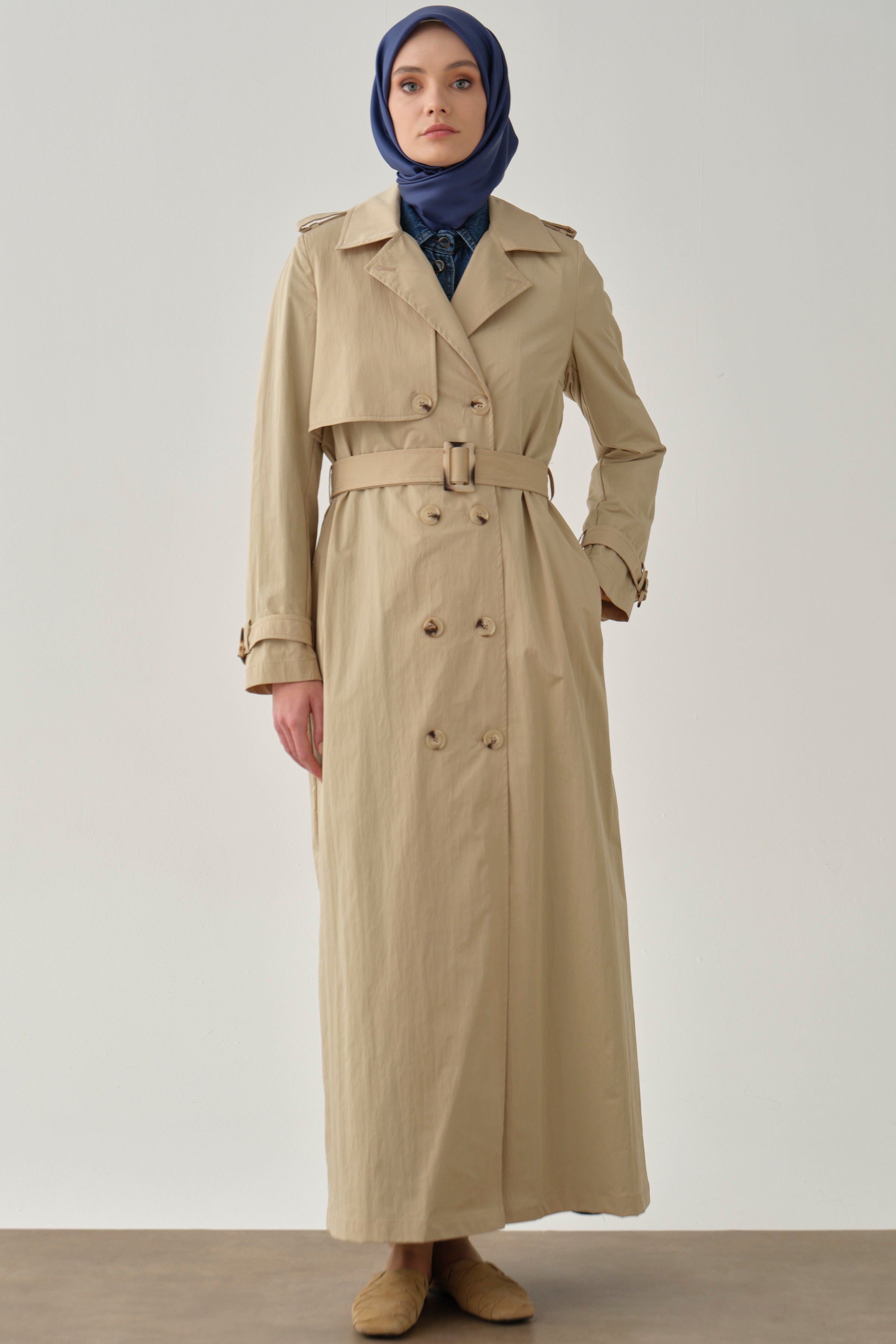 Double Breasted Overcoat with Armband - Stone – TUĞBA