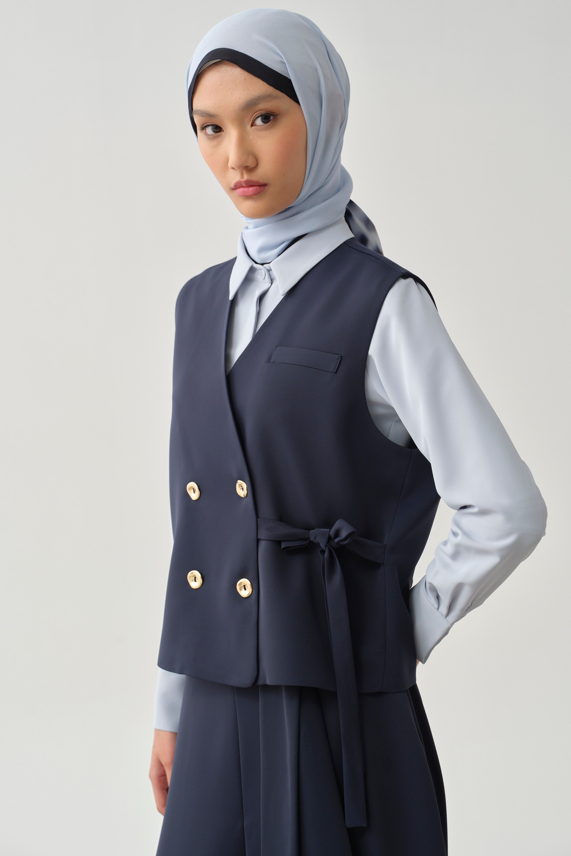 Double Breasted Mini Vest - Navy Blue – TUĞBA