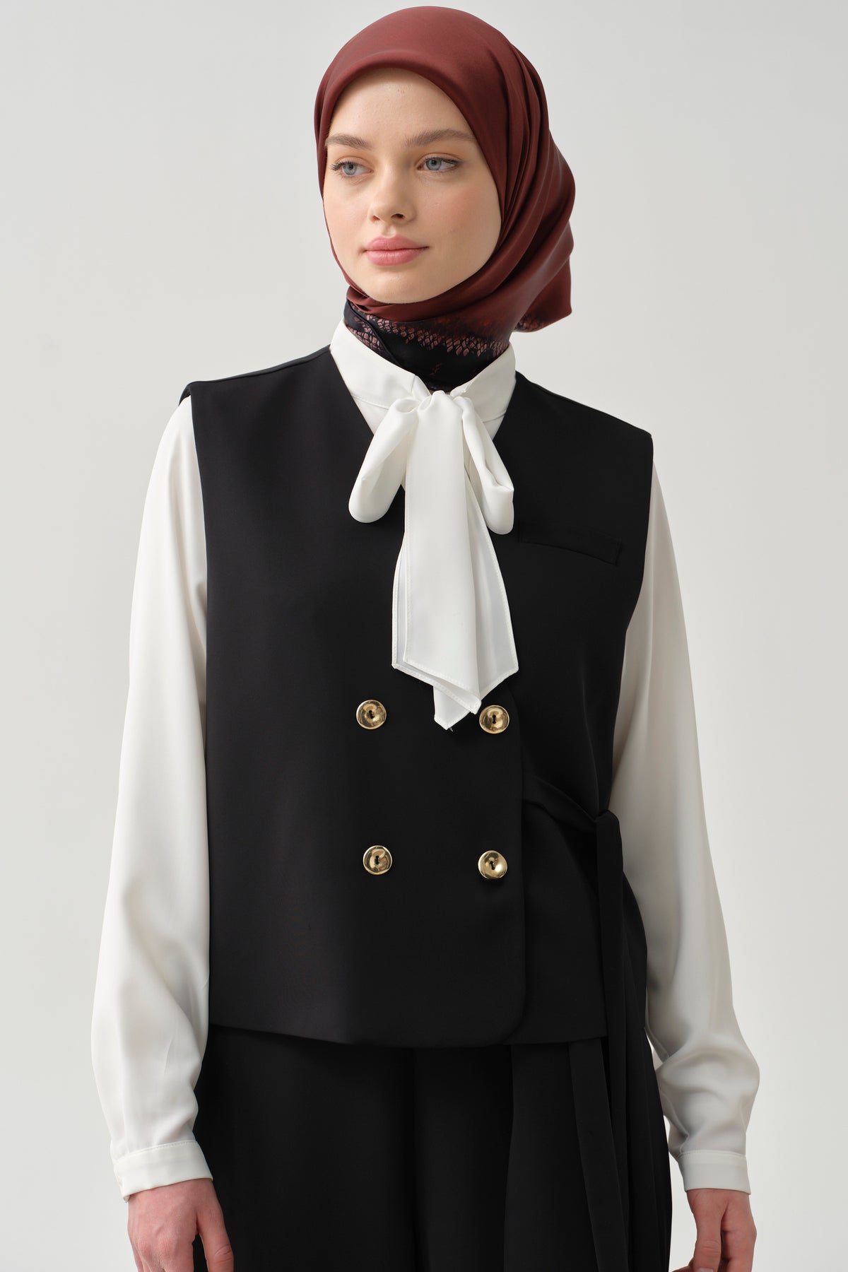 Kruvaze Mini Yelek - Siyah TUGBA