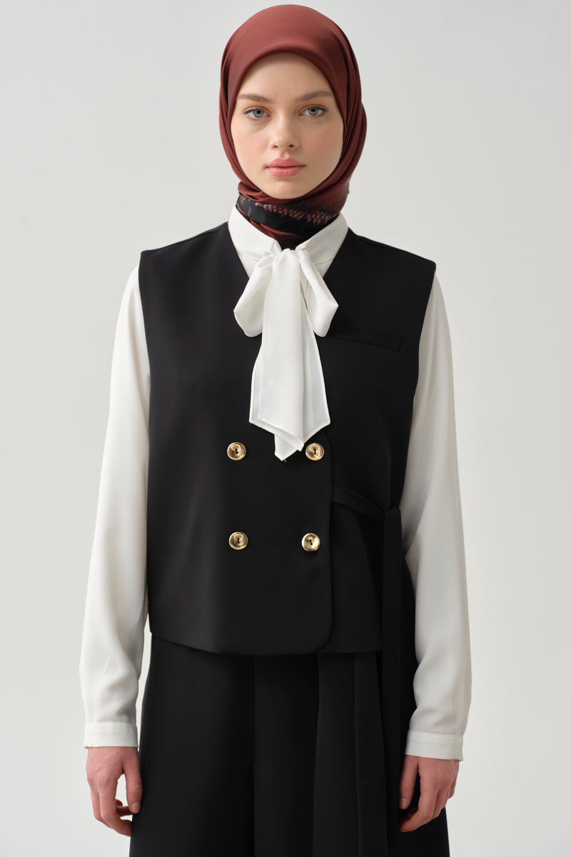 Kruvaze Mini Yelek - Siyah TUGBA