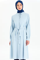 Kumaş Kemerli Kolları Nervürlü Tunik - Açık Mavi TUGBA