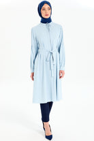 Kumaş Kemerli Kolları Nervürlü Tunik - Açık Mavi TUGBA