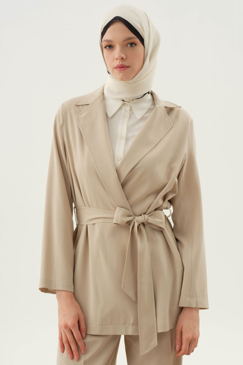 Kuşaklı Blazer Ceket - Bej TUGBA