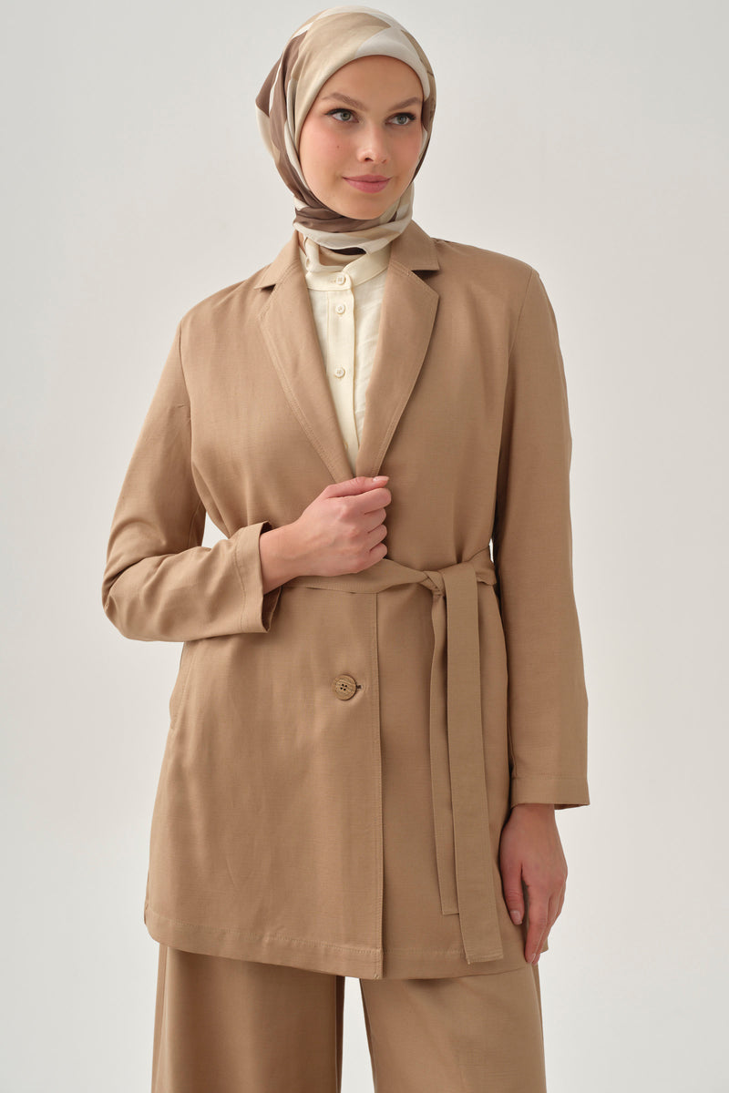 Kuşaklı Blazer Ceket - Bej TUGBA