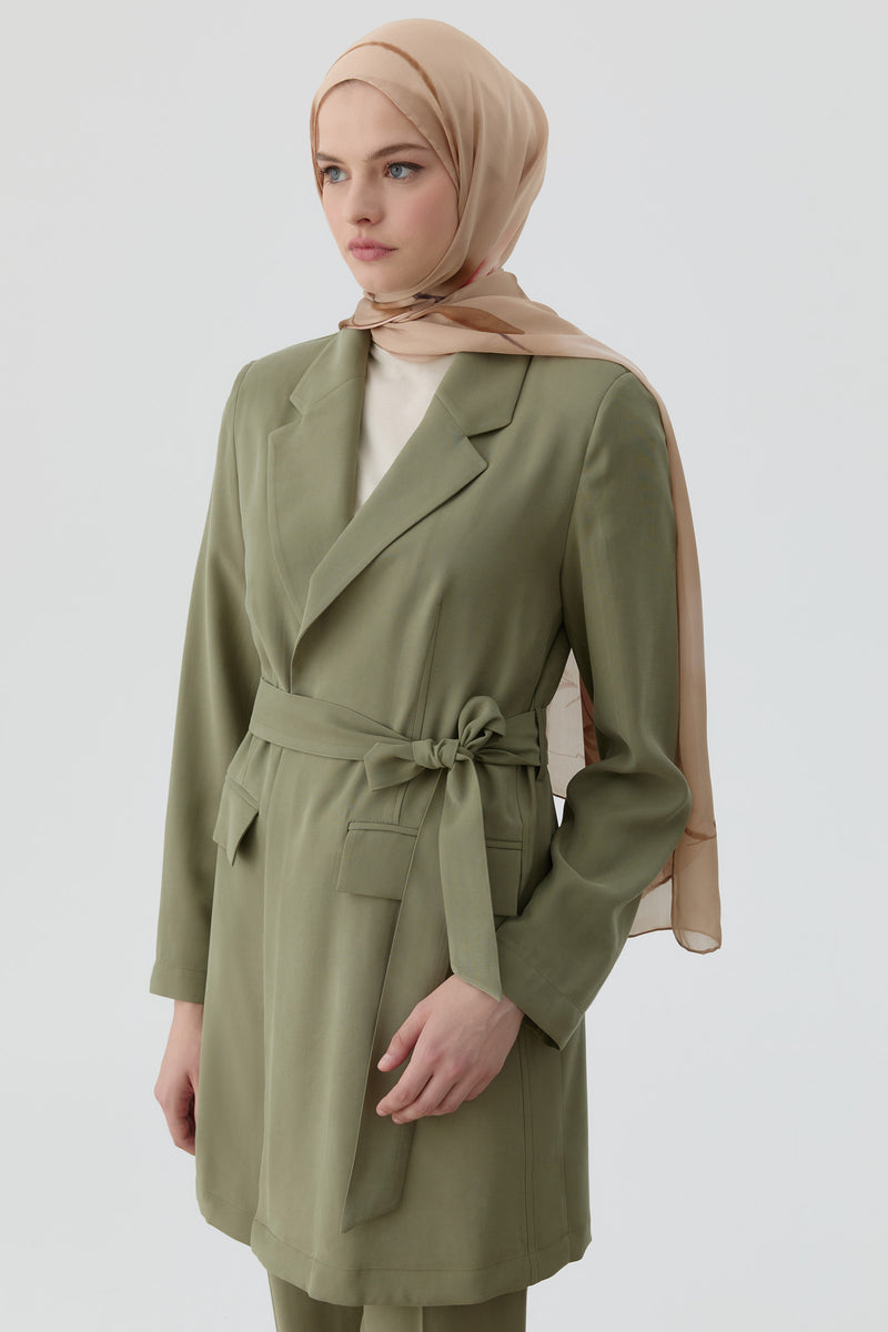 Kuşaklı Blazer Ceket - Haki TUGBA