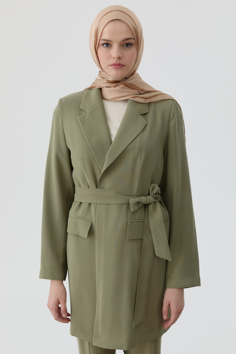 Kuşaklı Blazer Ceket - Haki TUGBA