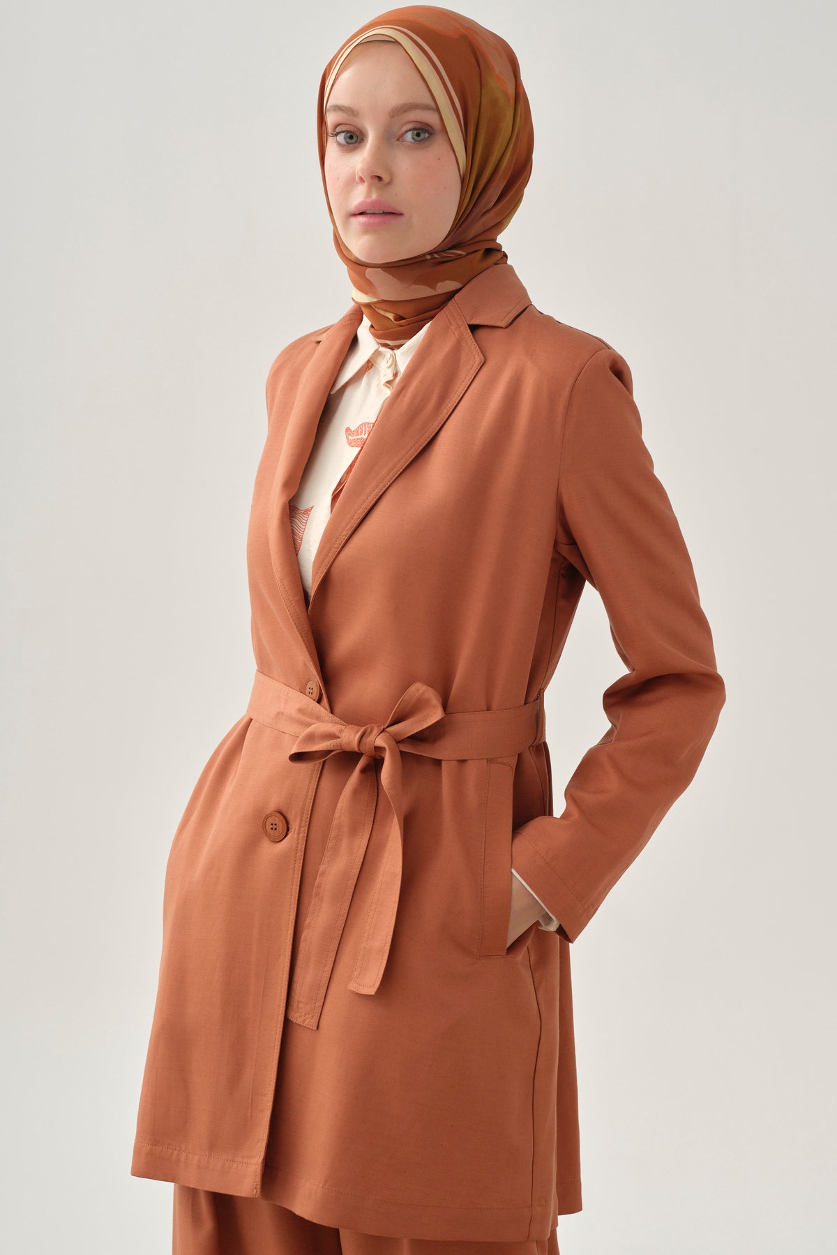 Kuşaklı Blazer Ceket - Kiremit